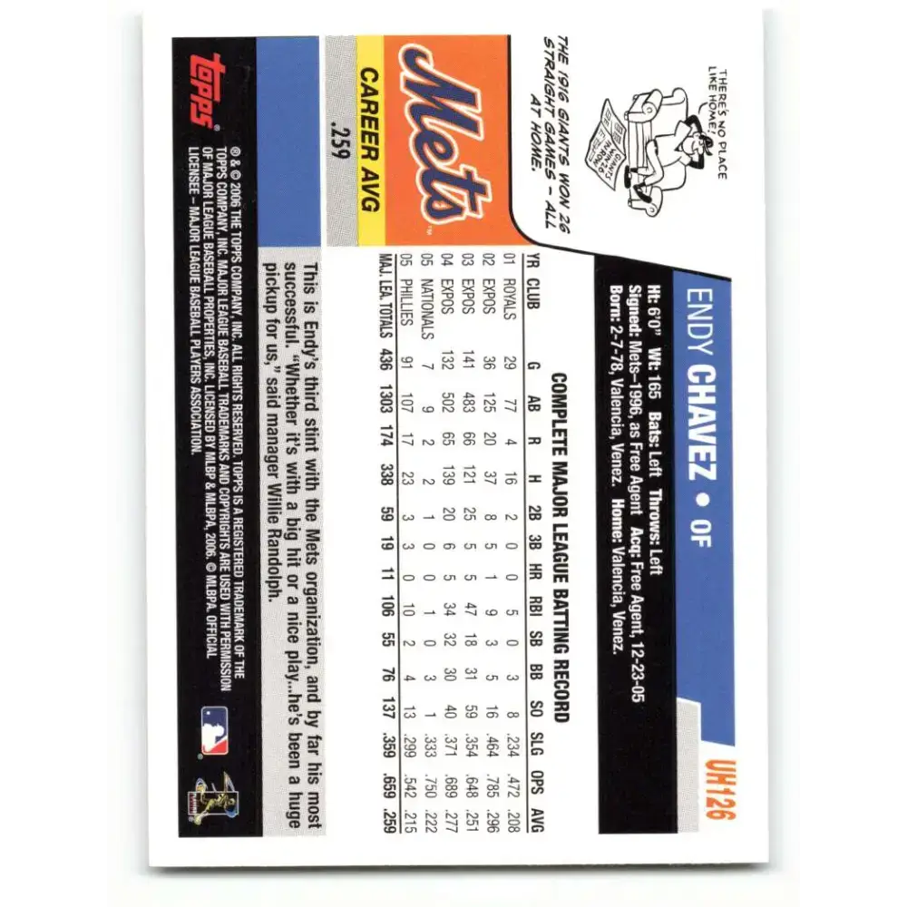 2006 Topps Update #126 Endy Chavez EX Excellent New York Mets Baseball Card - Baseball Card Single