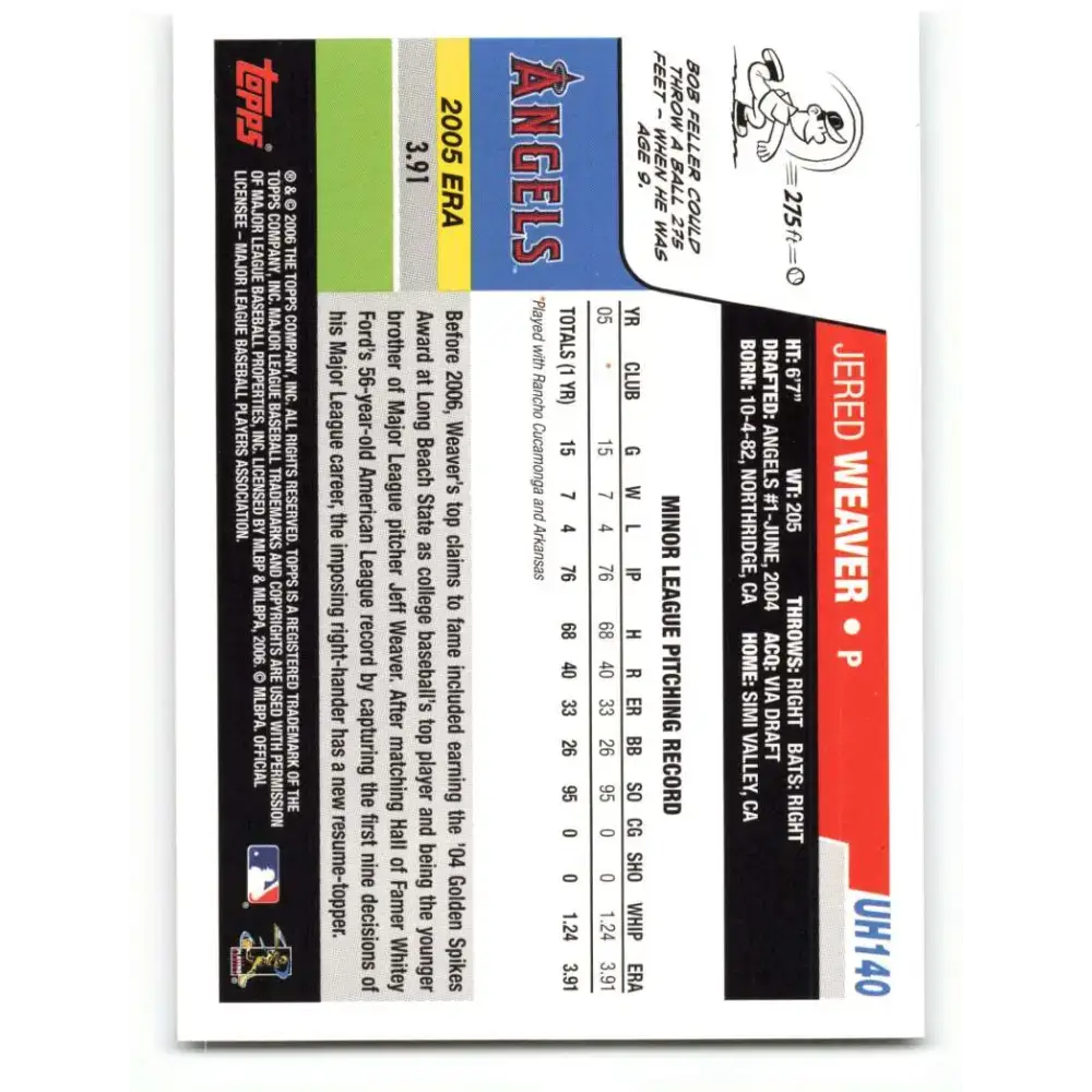 2006 Topps Update #140 Jered Weaver EX Excellent RC Rookie Los Angeles Angels Baseball Card - Baseball Card Single