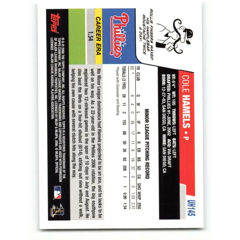 2006 Topps Update #145 Cole Hamels EX Excellent RC Rookie Philadelphia Phillies Baseball Card - Baseball Card Single