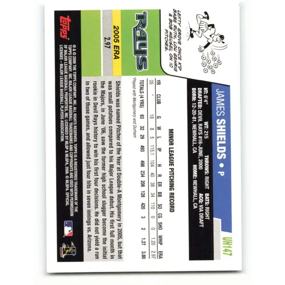 2006 Topps Update #147 Jamie Shields EX Excellent RC Rookie Tampa Bay Devil Rays Baseball Card - Baseball Card Single