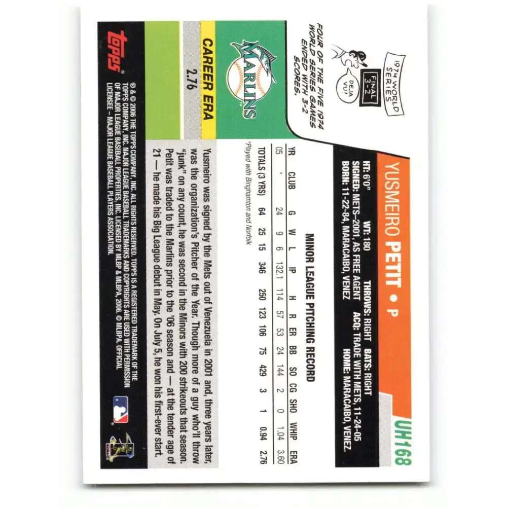 2006 Topps Update #168 Yusmeiro Petit EX Excellent RC Rookie Florida Marlins Baseball Card - Baseball Card Single