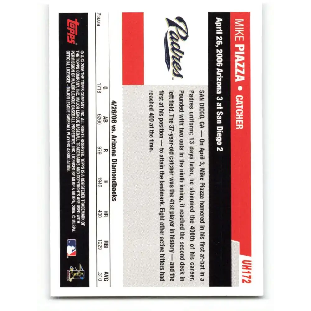 2006 Topps Update #172 Mike Piazza EX Excellent San Diego Padres Baseball Card - Baseball Card Single
