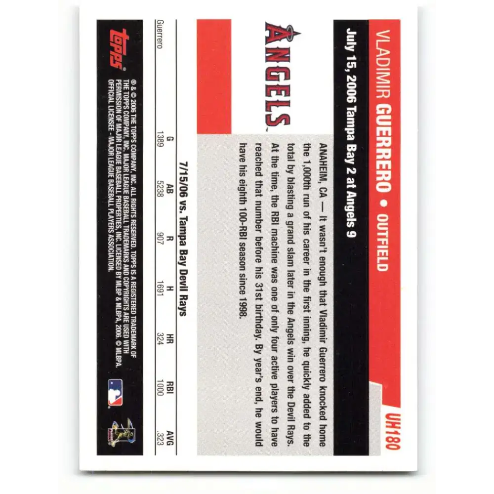 2006 Topps Update #180 Vladimir Guerrero EX Excellent Los Angeles Angels Baseball Card - Baseball Card Single