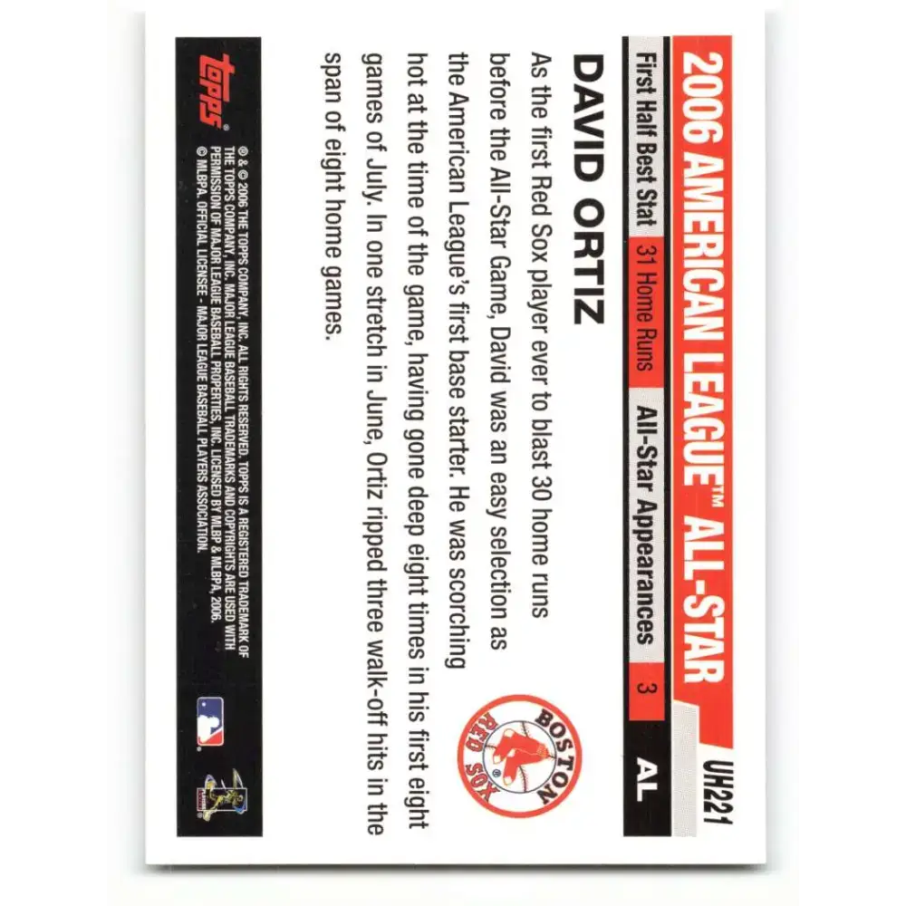 2006 Topps Update #221 David Ortiz EX Excellent Boston Red Sox Baseball Card - Baseball Card Single