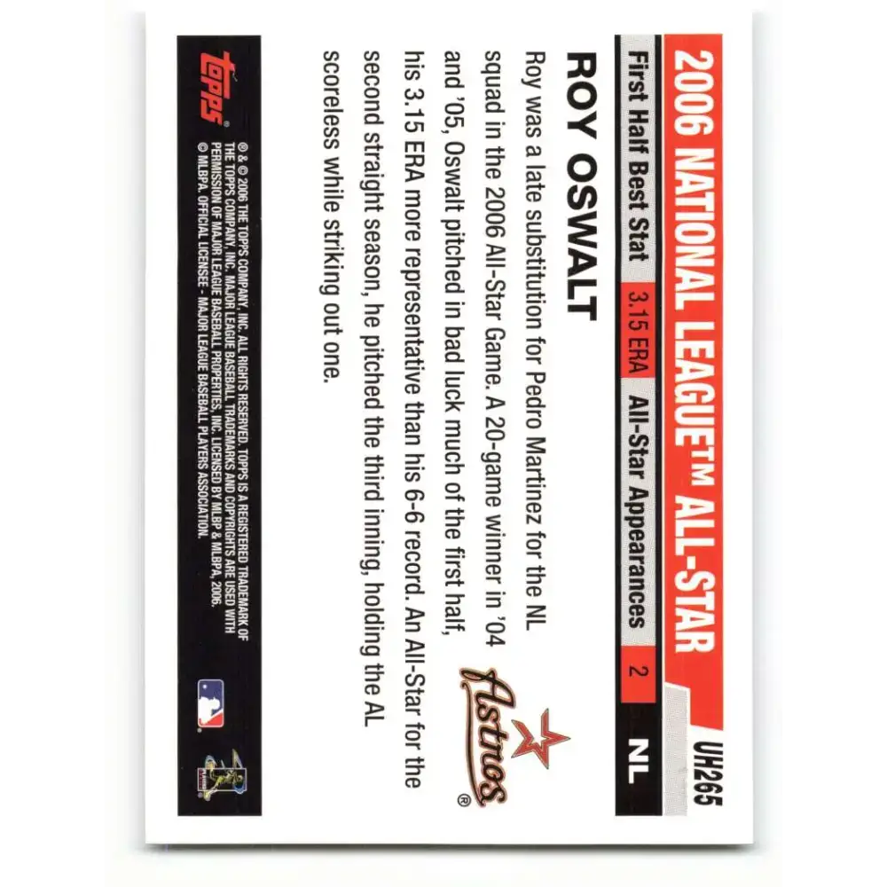 2006 Topps Update #265 Roy Oswalt EX Excellent Houston Astros Baseball Card - Baseball Card Single