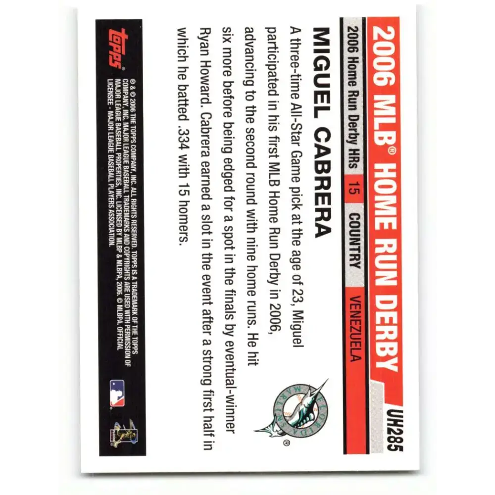 2006 Topps Update #285 Miguel Cabrera EX Excellent Florida Marlins Baseball Card - Baseball Card Single