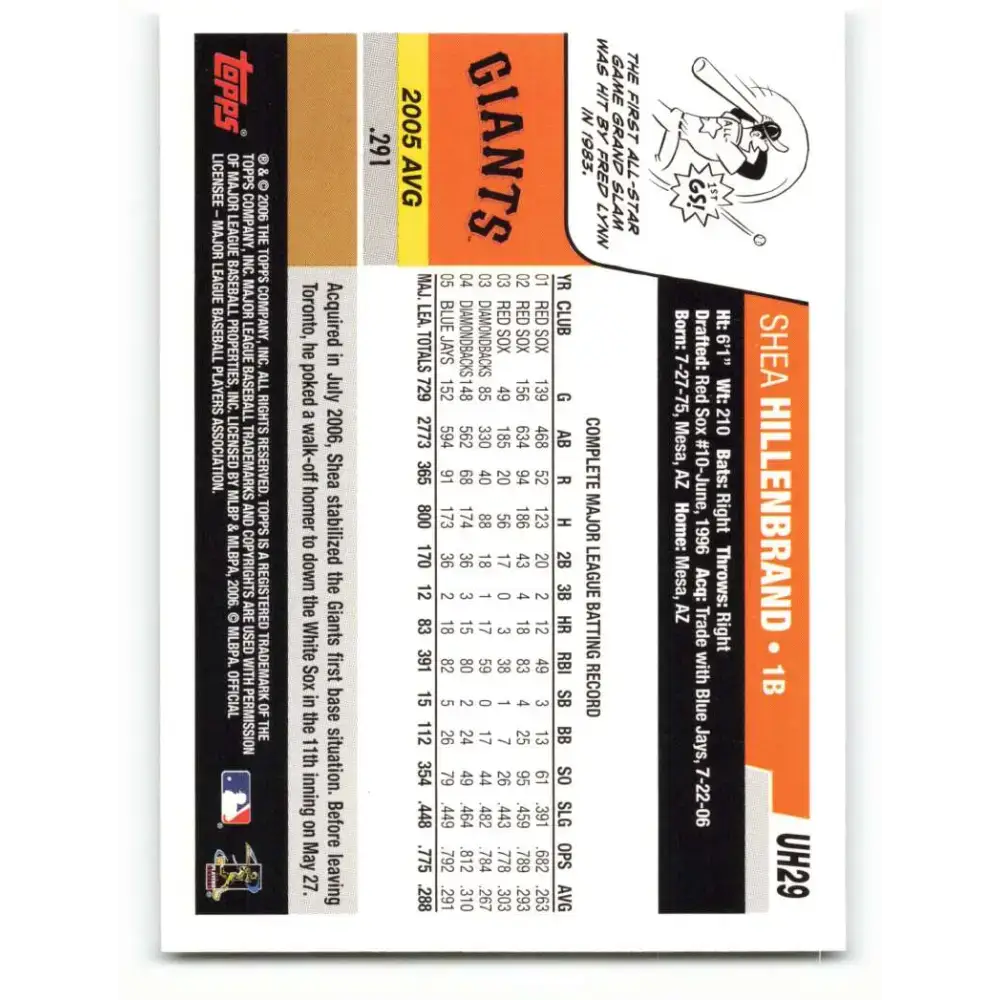 2006 Topps Update #29 Shea Hillenbrand EX Excellent San Francisco Giants Baseball Card - Baseball Card Single