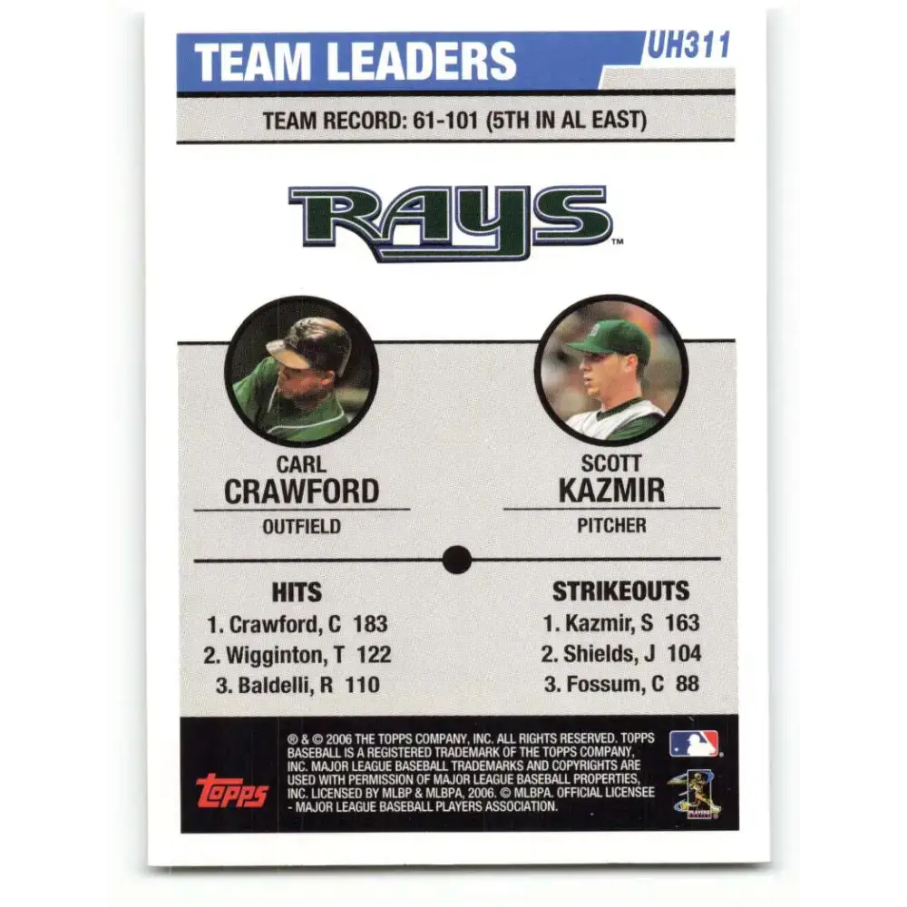 2006 Topps Update #311 Scott Kazmir/Carl Crawford EX Excellent Tampa Bay Devil Rays Baseball Card - Baseball Card Single