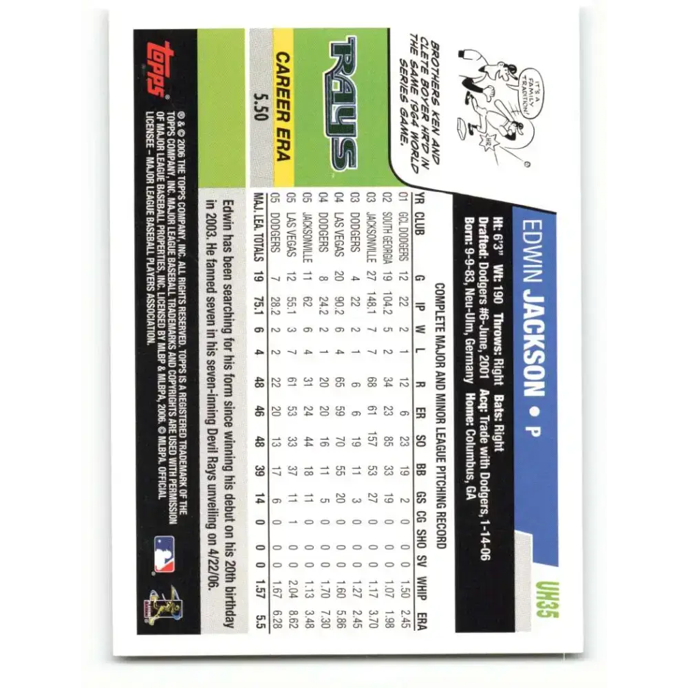 2006 Topps Update #35 Edwin Jackson EX Excellent Tampa Bay Devil Rays Baseball Card - Baseball Card Single