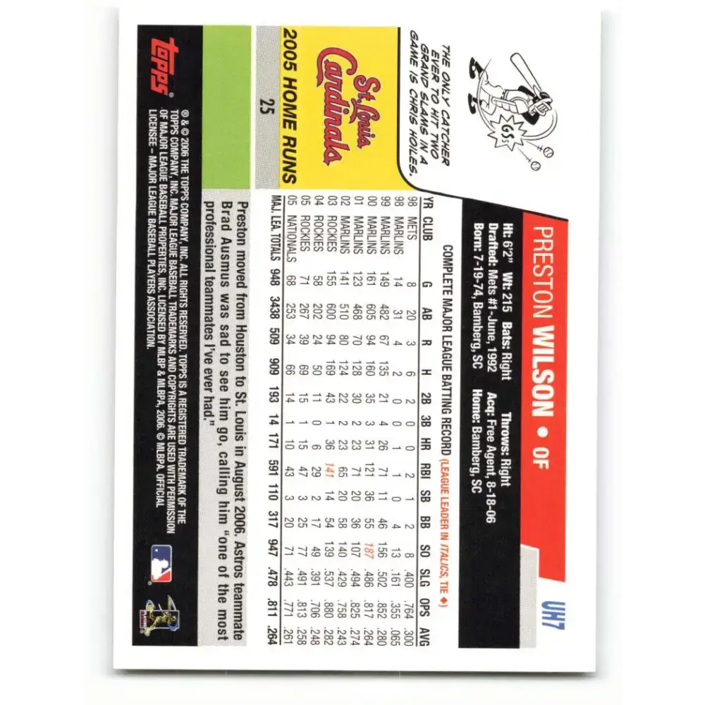 2006 Topps Update #7 Preston Wilson EX Excellent Houston Astros Baseball Card - Baseball Card Single