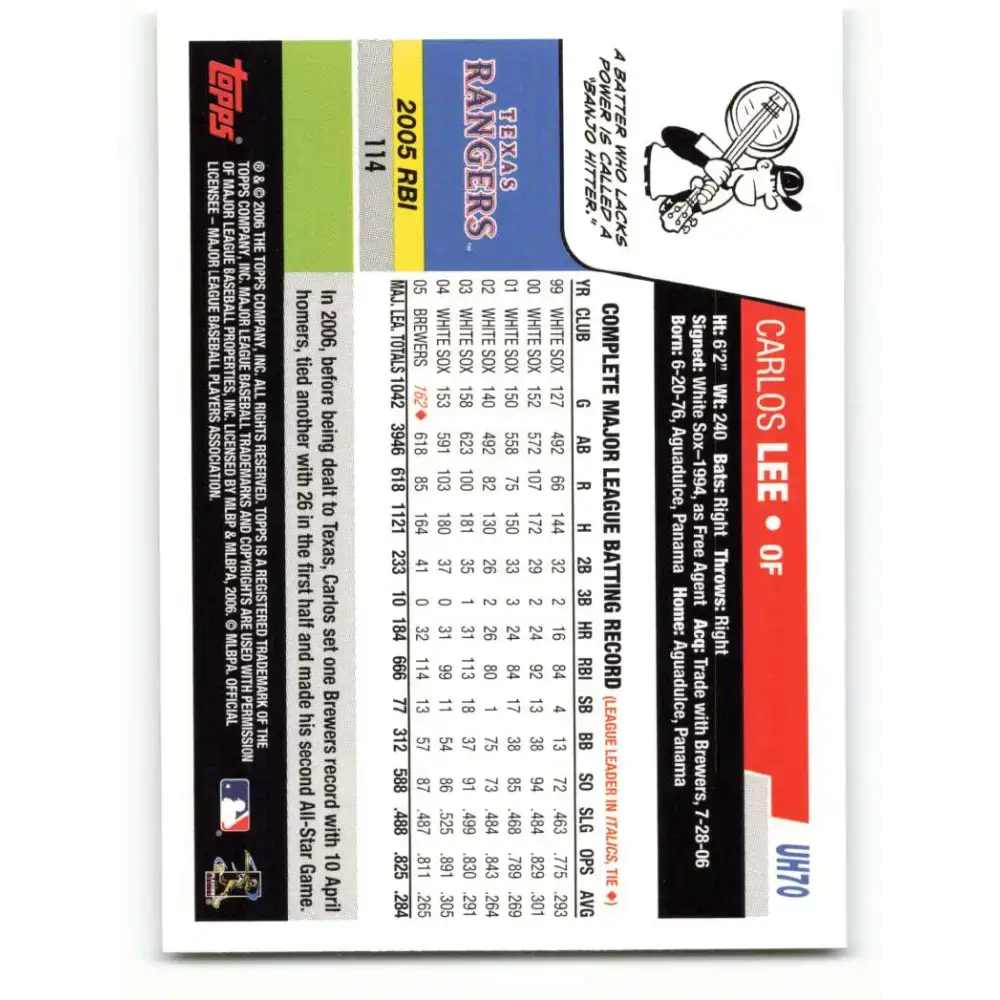 2006 Topps Update #70 Carlos Lee EX Excellent Texas Rangers Baseball Card - Baseball Card Single