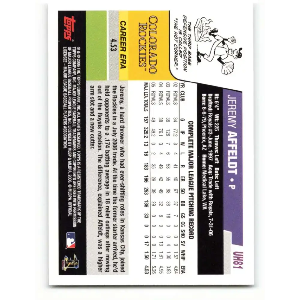 2006 Topps Update #81 Jeremy Affeldt EX Excellent Colorado Rockies Baseball Card - Baseball Card Single