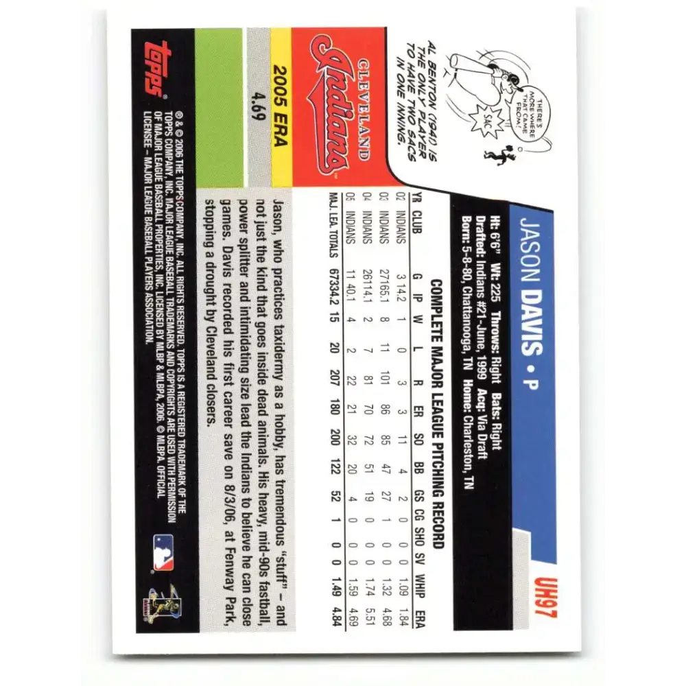 2006 Topps Update #97 Jason Davis EX Excellent Cleveland Indians Baseball Card - Baseball Card Single