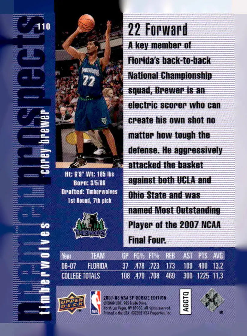 2007-08 SP Rookie Edition #110 Corey Brewer - Trading Card Singles