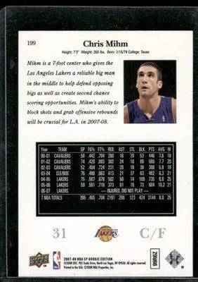 2007-08 Upper Deck SP Rookie Edition Chris Mihm #199 Basketball - Basketball Card Single