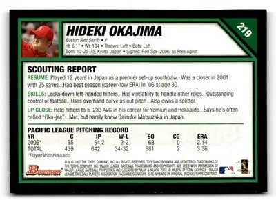 2007 Bowman #219 Hideki Okajima - Baseball Card Single
