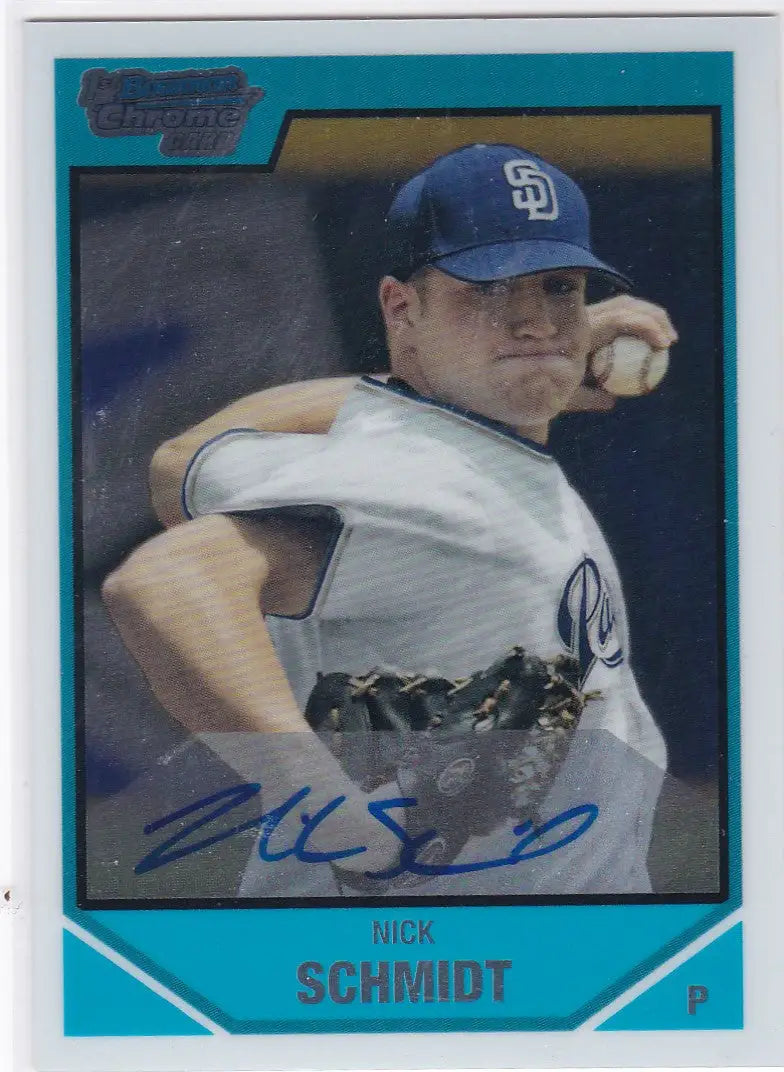 Signed 2007 Bowman Chrome BDPP121 Nick Schmidt Auto San Diego Padres pitcher card