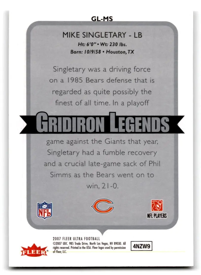 2007 Ultra #GL-MS Mike Singletary Gridiron Legends - Football Card Single