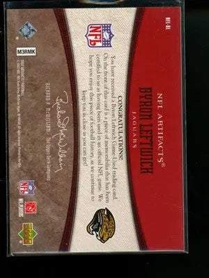 2007 Upper Deck NFL Artifacts Byron Leftwich #M3RMK 191/250 Jersey Patch - Football Card Single