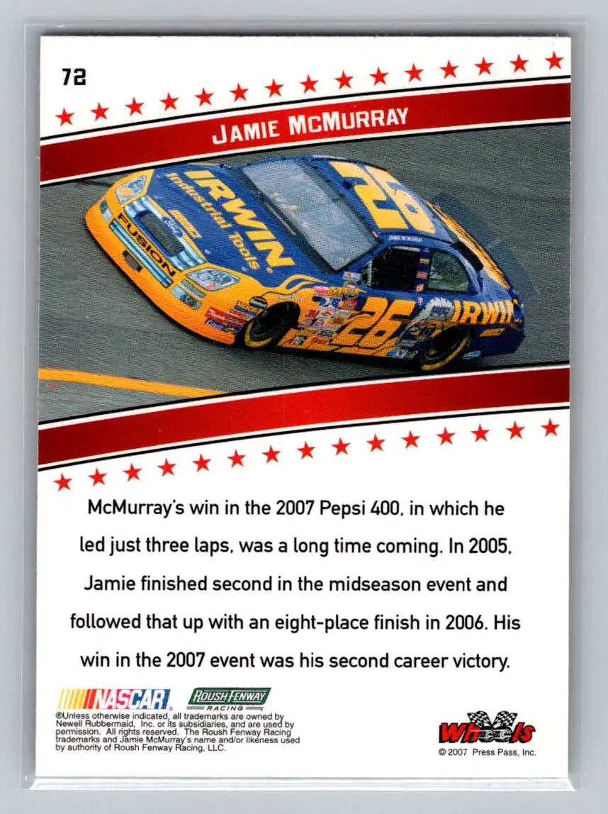 2007 Wheels American Thunder #72 Jamie McMurray Roush Fenway Racing - Racing Card Single