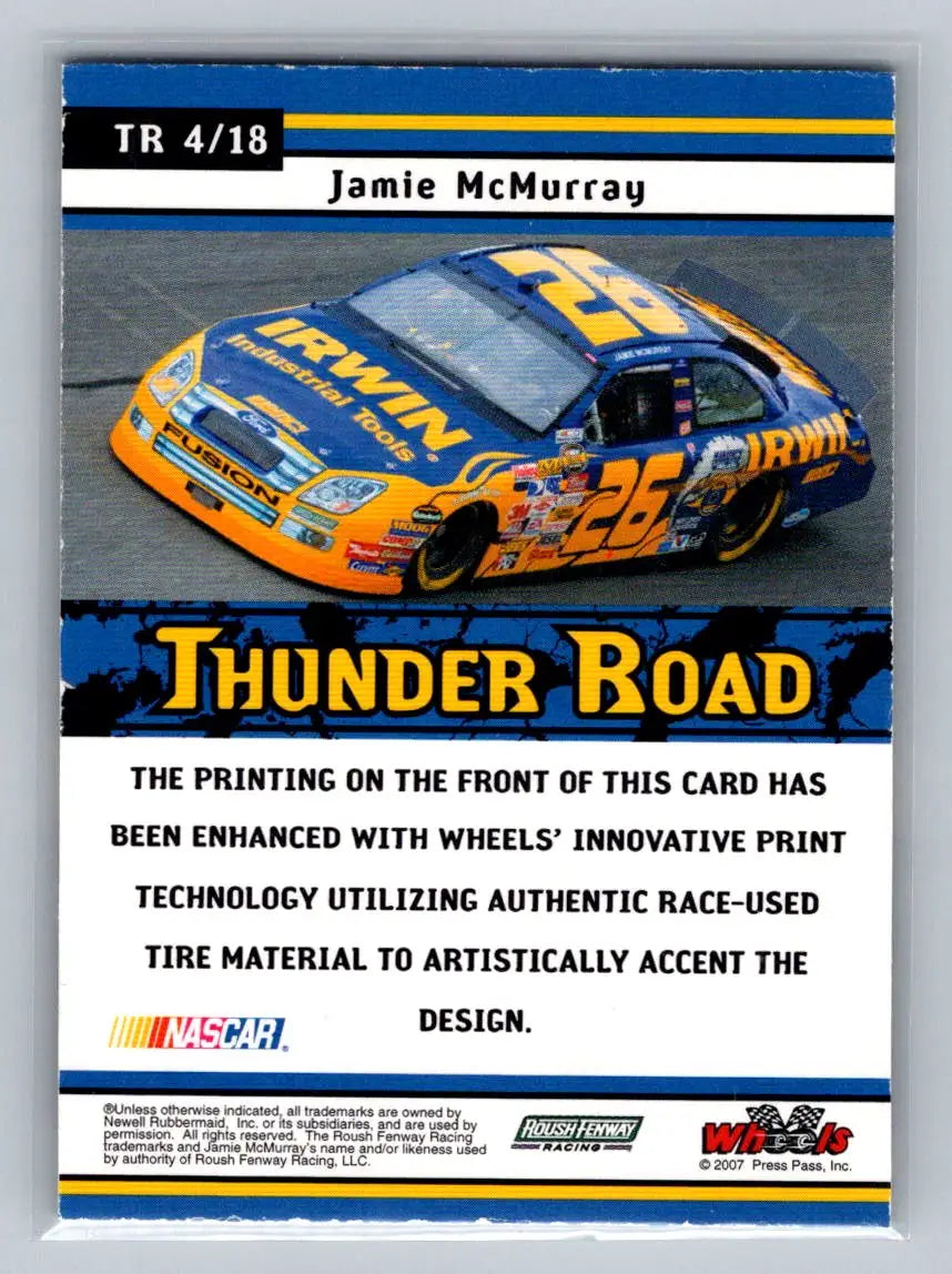 2007 Wheels American Thunder #TR 4 Jamie McMurray Roush Fenway Racing - Racing Card Single