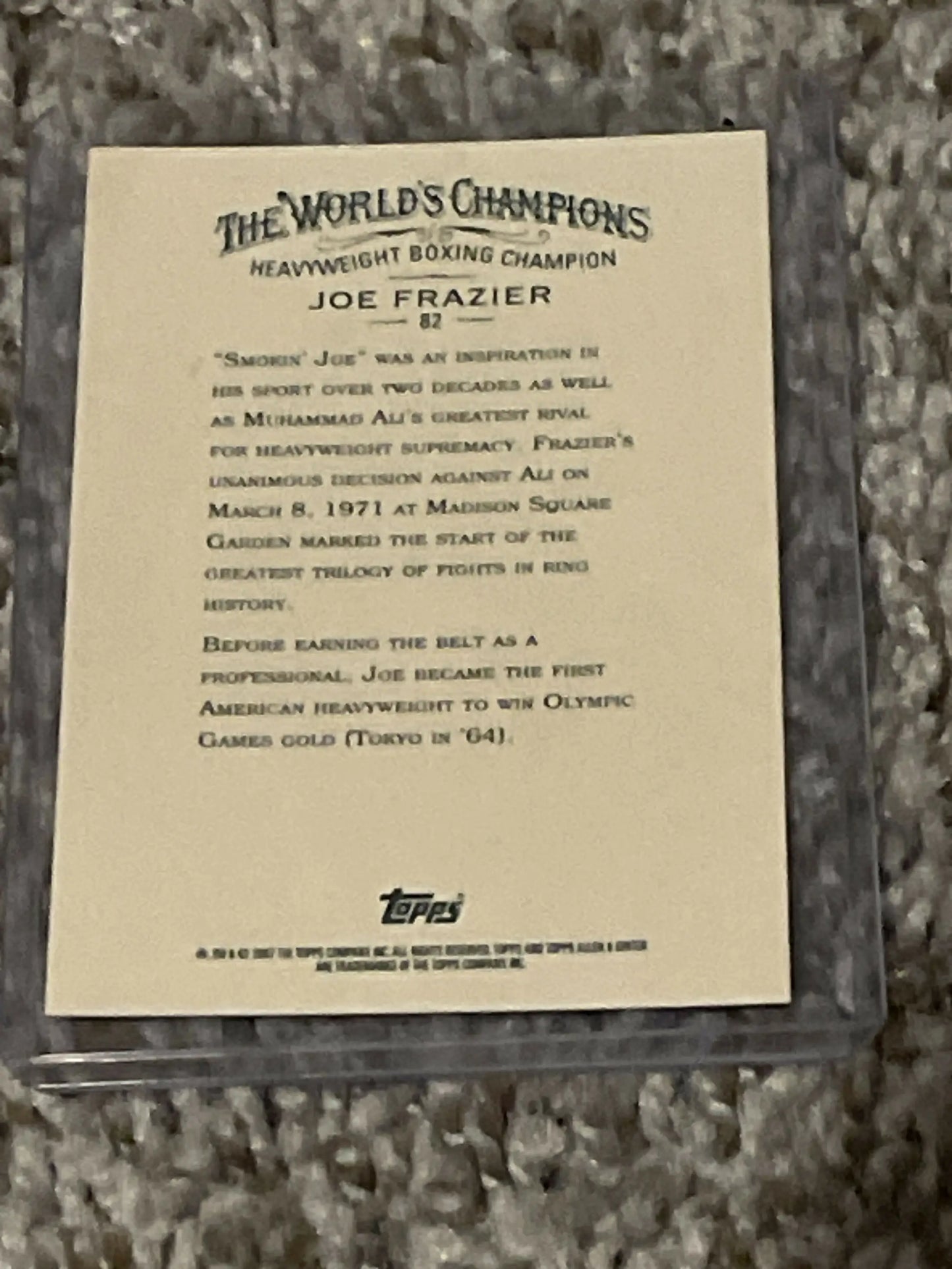 Vintage Topps The World’s Champions boxing trading card back featuring Joe Frazier