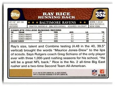 2008 Topps #352 Ray Rice - Football Card Single