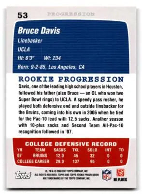 2008 Topps Rookie Progression #53 Bruce Davis - Football Card Single