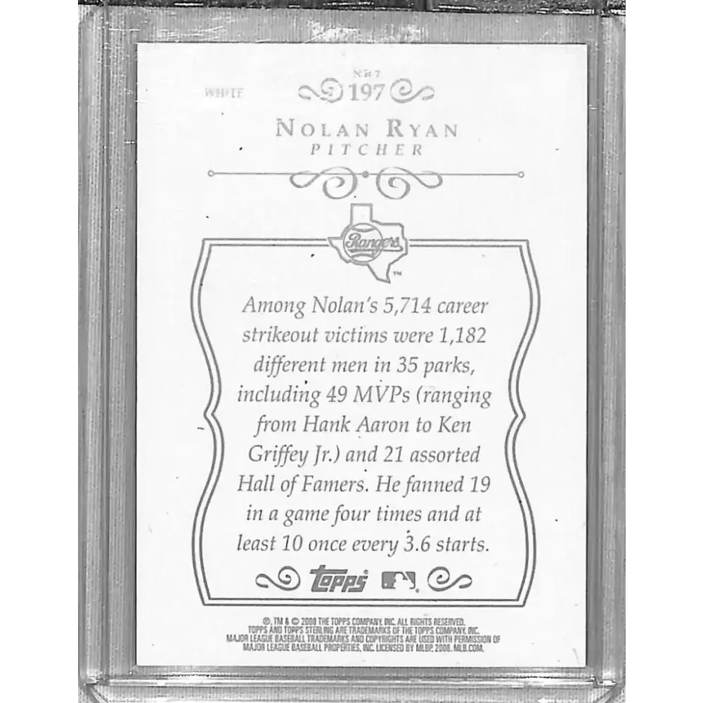 2008 Topps Sterling #197 Nolan Ryan Framed White #/50 Baseball Card - Baseball Card Single