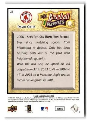 2008 Upper Deck Baseball Heroes #21 David Ortiz - Baseball Card Single