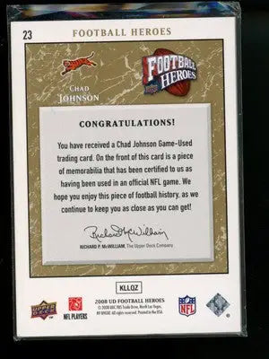 2008 Upper Deck Football Heroes Chad Johnson #23 9/35 Game-Used Memorabilia