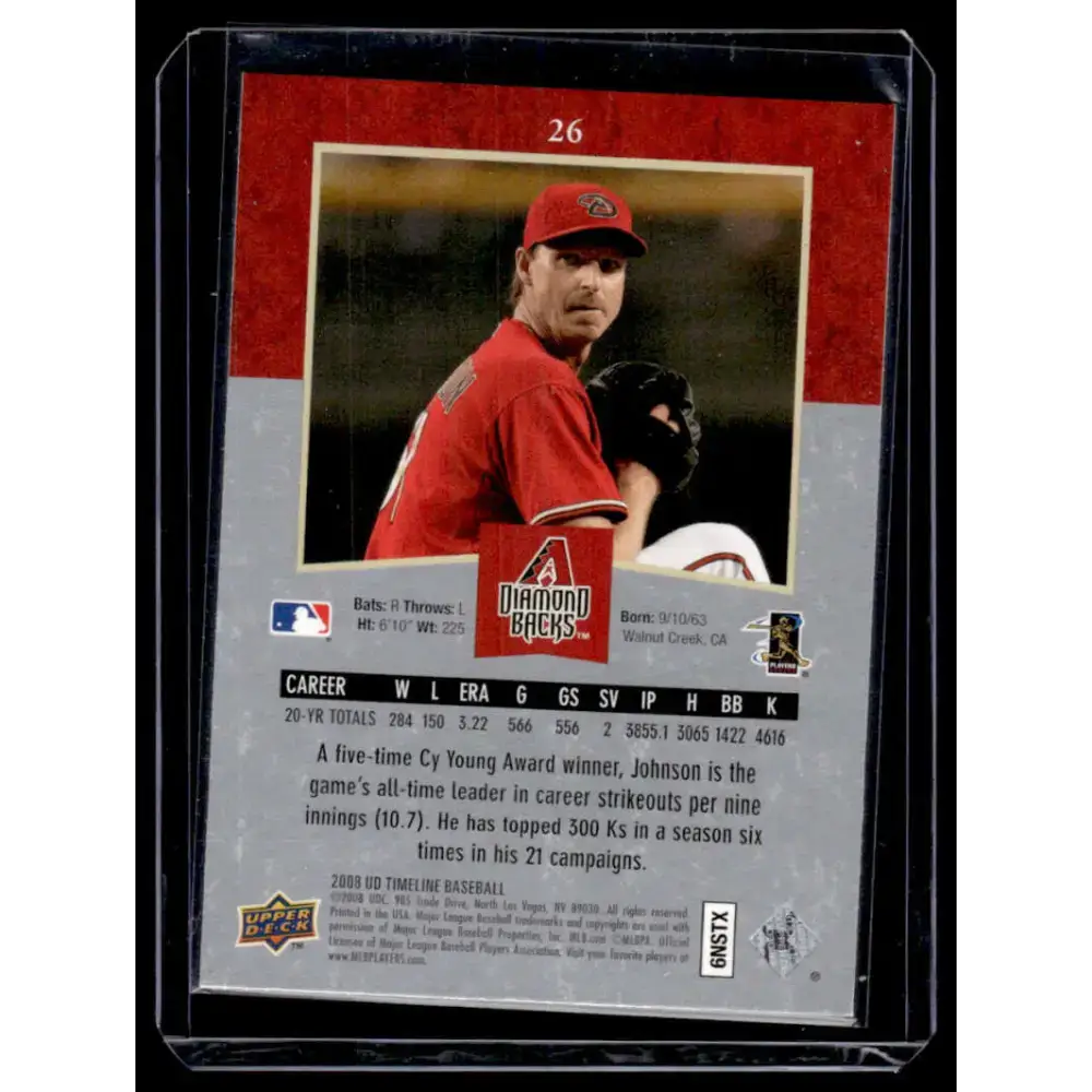 2008 Upper Deck Timeline #26 Randy Johnson EX/NM Arizona Diamondbacks Baseball Card - Baseball Card Single