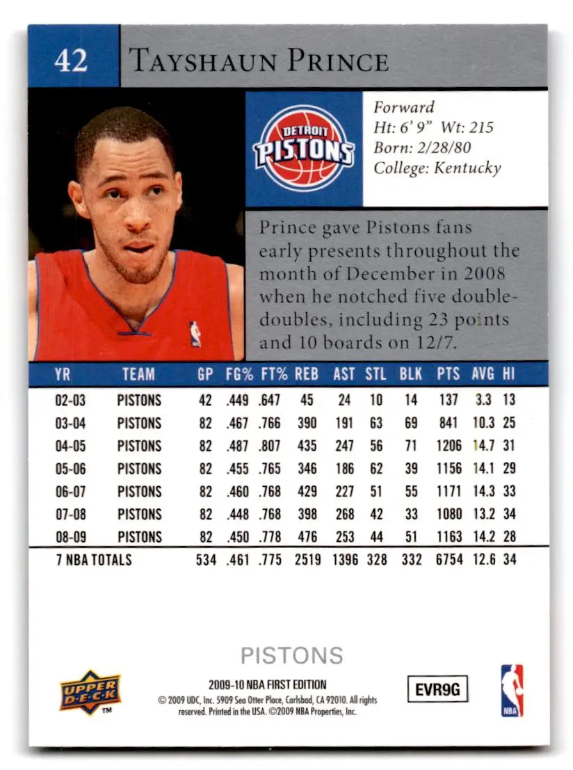 2009-10 Upper Deck First Edition #42 Tayshaun Prince - Basketball Card Single