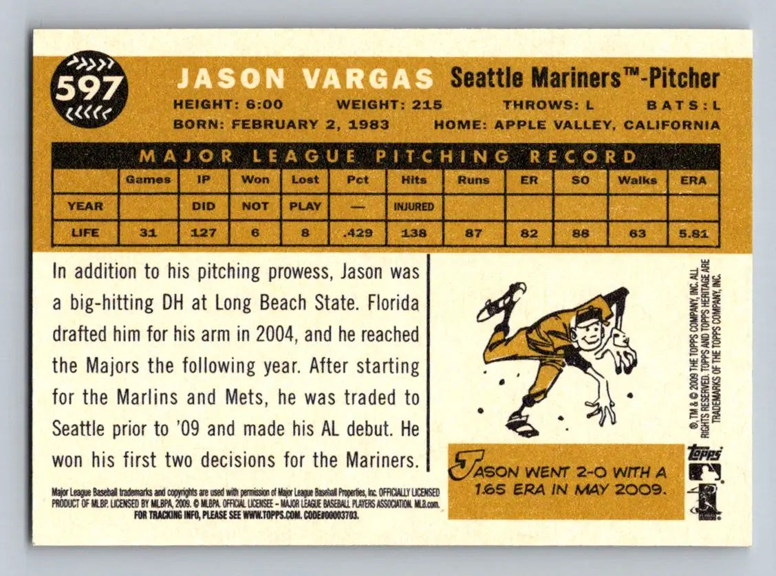 Jason Vargas 2009 Topps Heritage #597 Seattle Mariners baseball card collectible