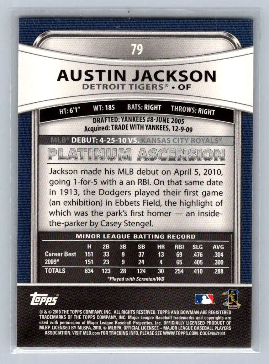 Austin Jackson Bowman Platinum baseball card from his Detroit Tigers rookie season