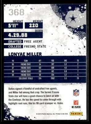 2010 Score Lonyae Miller #368 RC Dallas Cowboys - Football Card Single