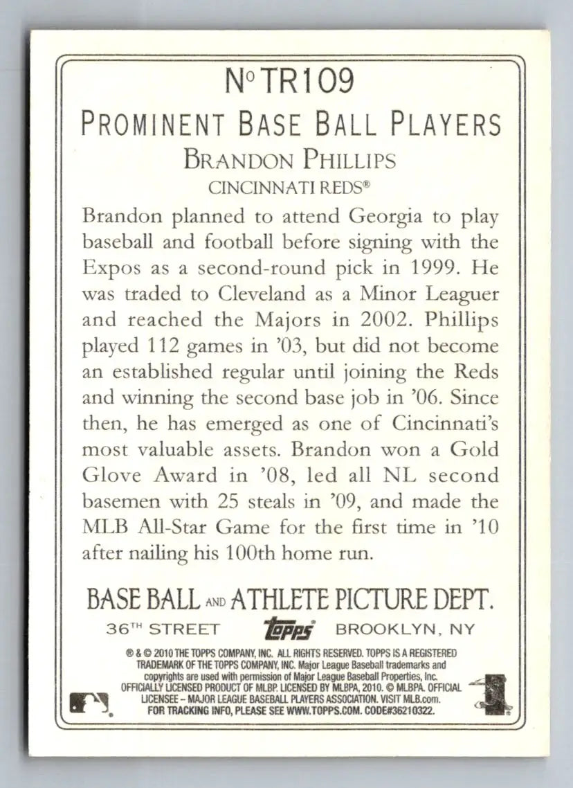 Back of 2010 Topps Update TR109 Brandon Phillips Turkey Red baseball card
