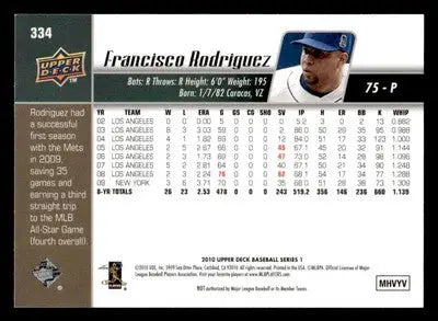 2010 Upper Deck #334 Francisco Rodriguez - Baseball Card Single