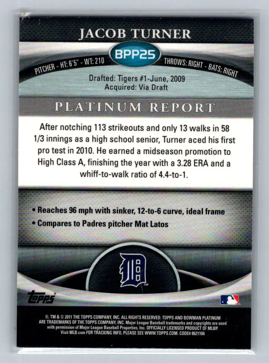 Jacob Turner baseball card 2011 Bowman Platinum BPP25 Purple Refractors Detroit Tigers