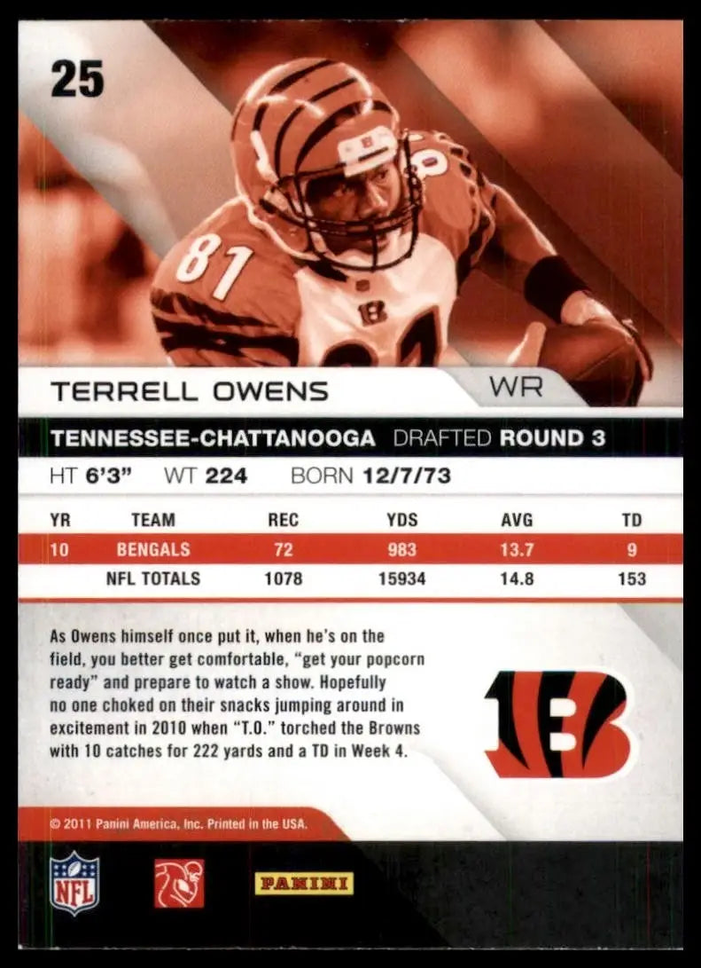 2011 Panini Absolute Memorabilia Terrell Owens #25 Cincinnati Benglas Football - Football Card Single