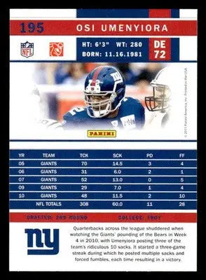 2011 Score #195 Osi Umenyiora - Football Card Single