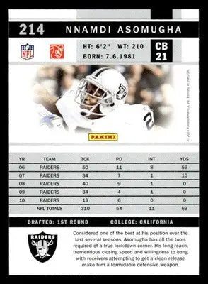 2011 Score #214 Nnamdi Asomugha - Football Card Single