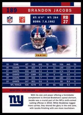 2011 Score Brandon Jacobs 189 Dallas Cowboys - Football Card Single