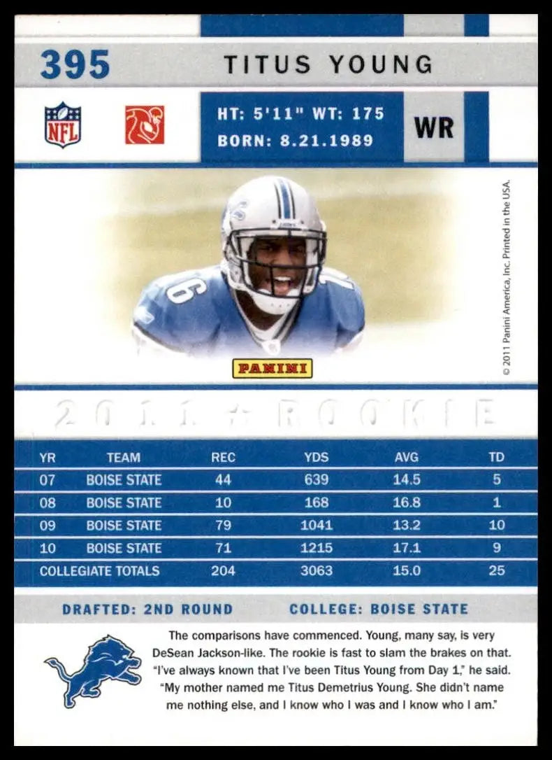 2011 Score - Rookie Titus Young #395 Ball in Right Hand (RC)