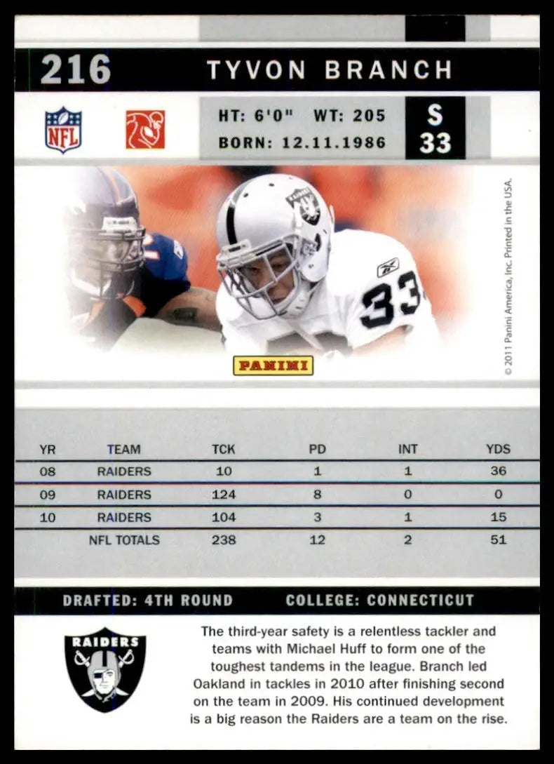 2011 Score - Tyvon Branch #216 Glossy - Football Card Single
