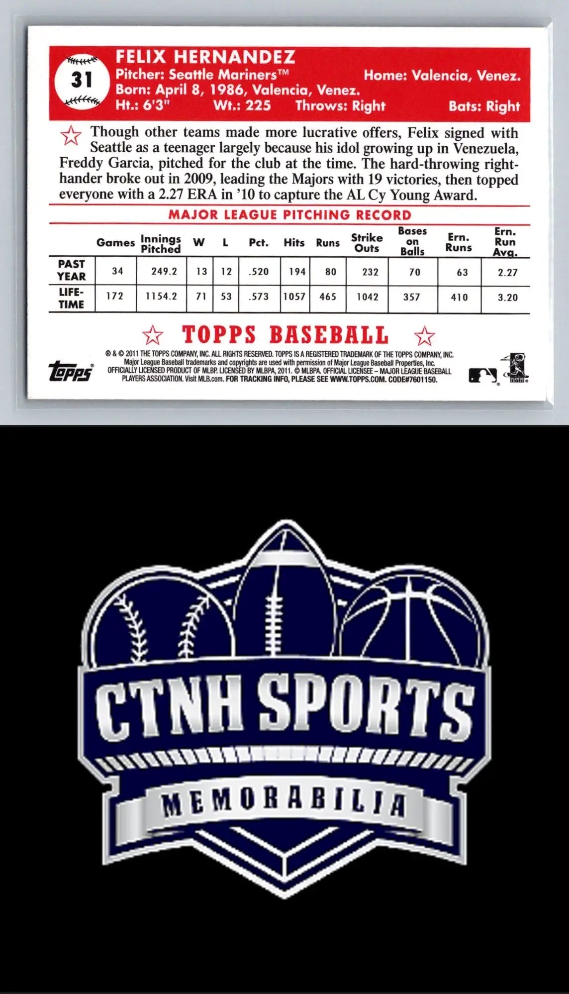 Felix Hernandez Black Diamond baseball card 2011 Topps #31 Seattle Mariners collectible