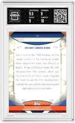 Graded Topps American Pie sports card with QR code and Instant Camera Born description