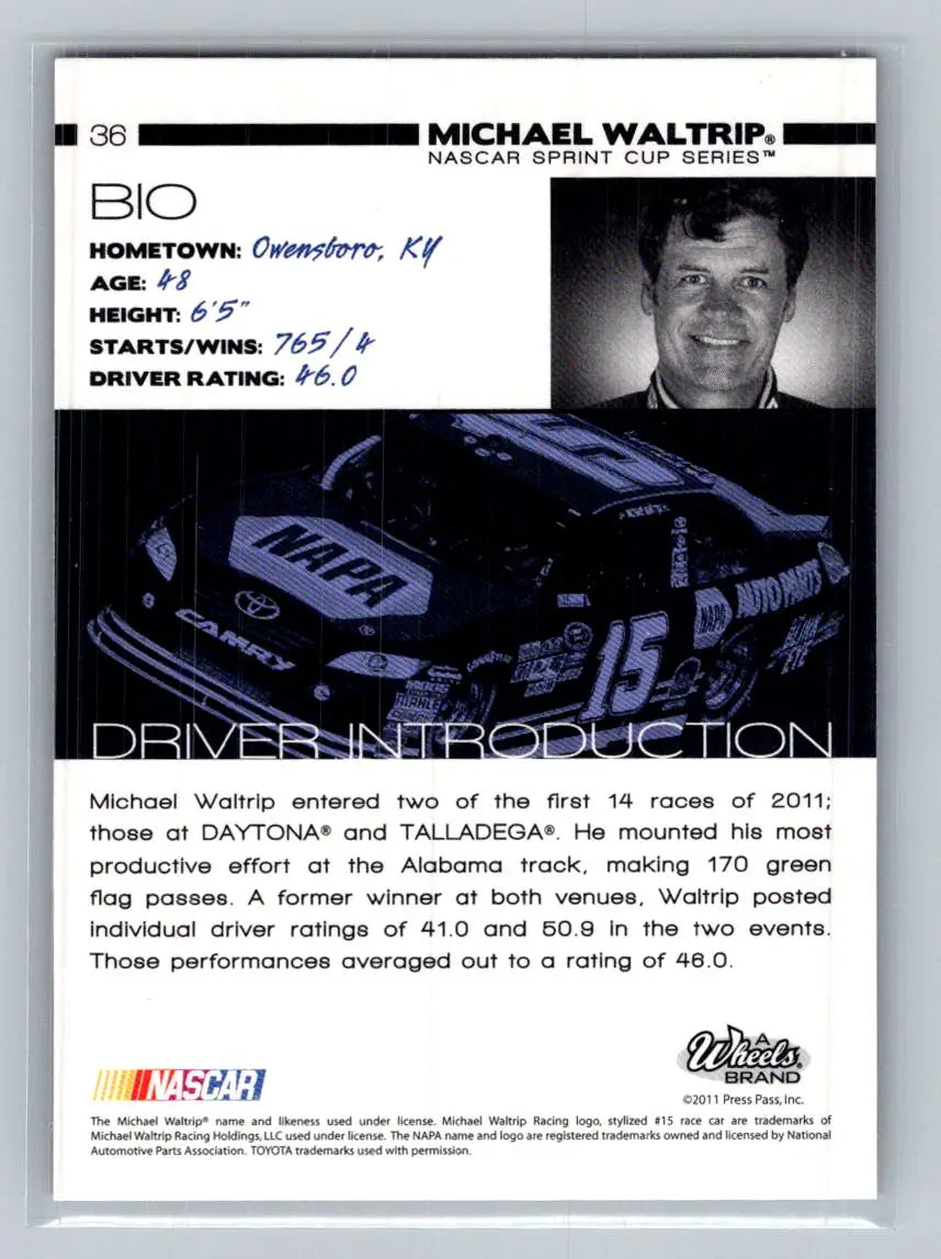2011 Wheels Main Event #36 Michael Waltrip Michael Waltrip Racing - Racing Card Single