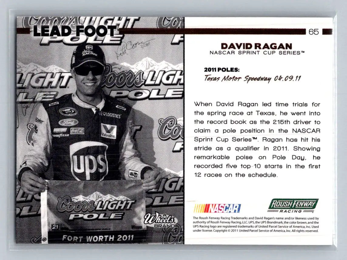 2011 Wheels Main Event #65 David Ragan Roush Fenway Racing - Racing Card Single