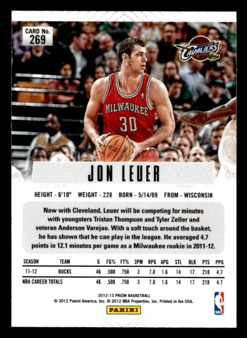 2012-13 Panini Prizm #269 Jon Leuer Base Cleveland Cavaliers - Basketball Card Single